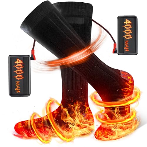 Heated Socks for Men Women, 4000mAh Rechargeable Heated Socks with 3 Heat Settings, Electric Heated Socks Foot Warmer Thermal Socks for Hunting, Skiing, Fishing, Camping, Hiking, Winter Outdoor Sports