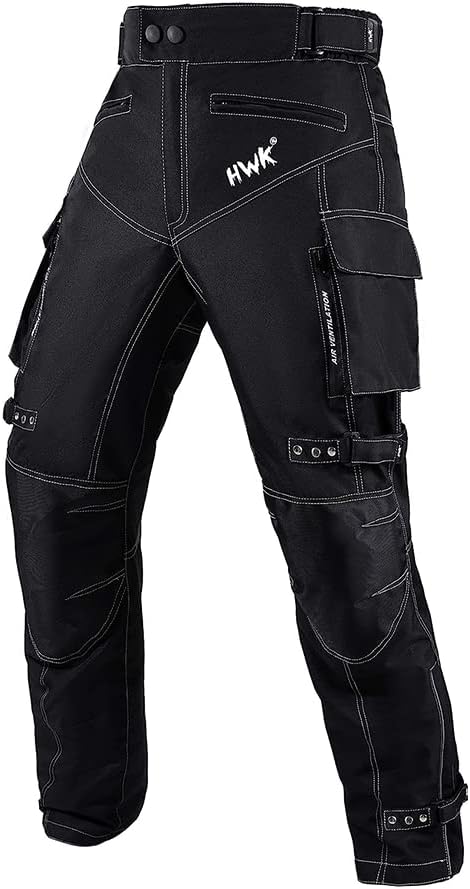 HWK Motorcycle Pants for Men and Women with Water Resistant Cordura Textile Fabric for Enduro Motocross Motorbike Riding & Impact Armor, Dual Sport Motorcycle Pants with 32"-34" Waist, 34" Inseam